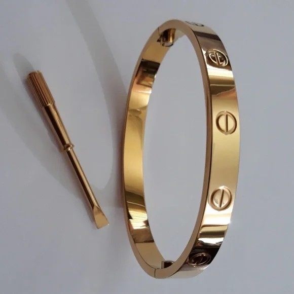 Gold Love Screw Bangle Bracelet with Screw Driver - Picture 3 of 5